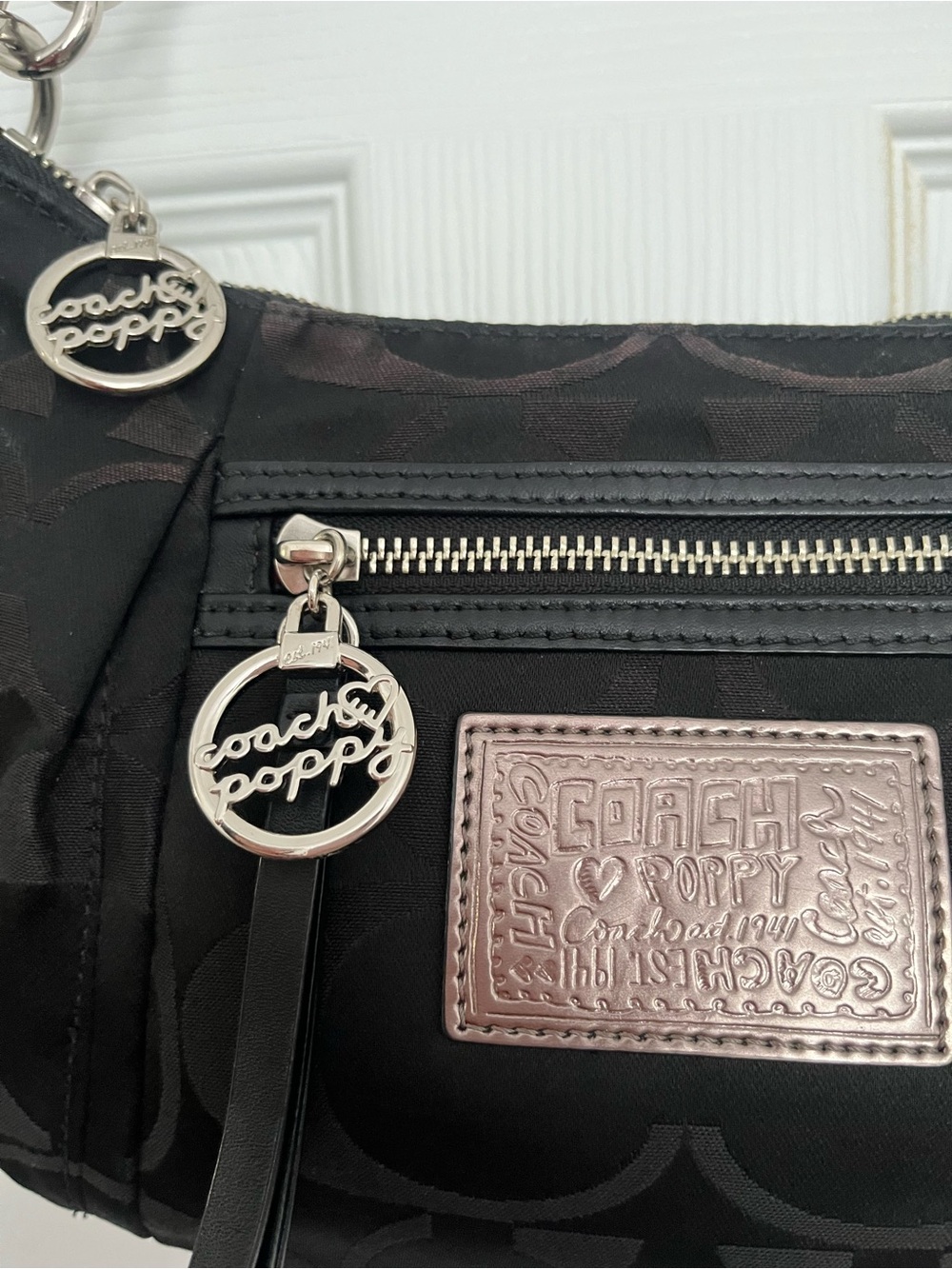 Coach Poppy Black Signature Jacquard Shoulder Bag Silver Hardware Y2K - Picture 12 of 14